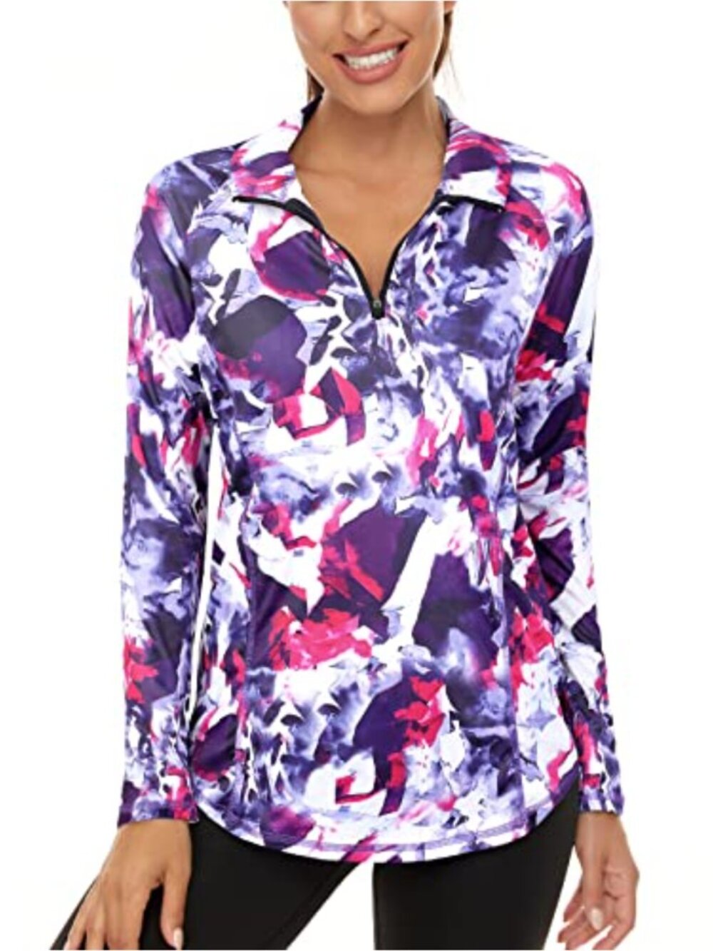 Womens UPF 50+ Long Sleeve Quarter Zip Pullover Athletic Workout Top